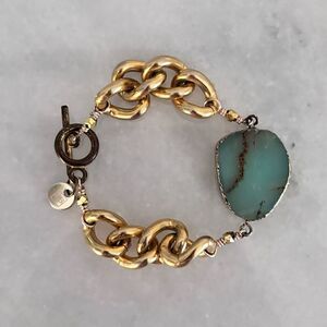 BLB Designs Chunky Curb Chain Gemstone Accent Toggle Clasp Bracelet Gold-tone 7"